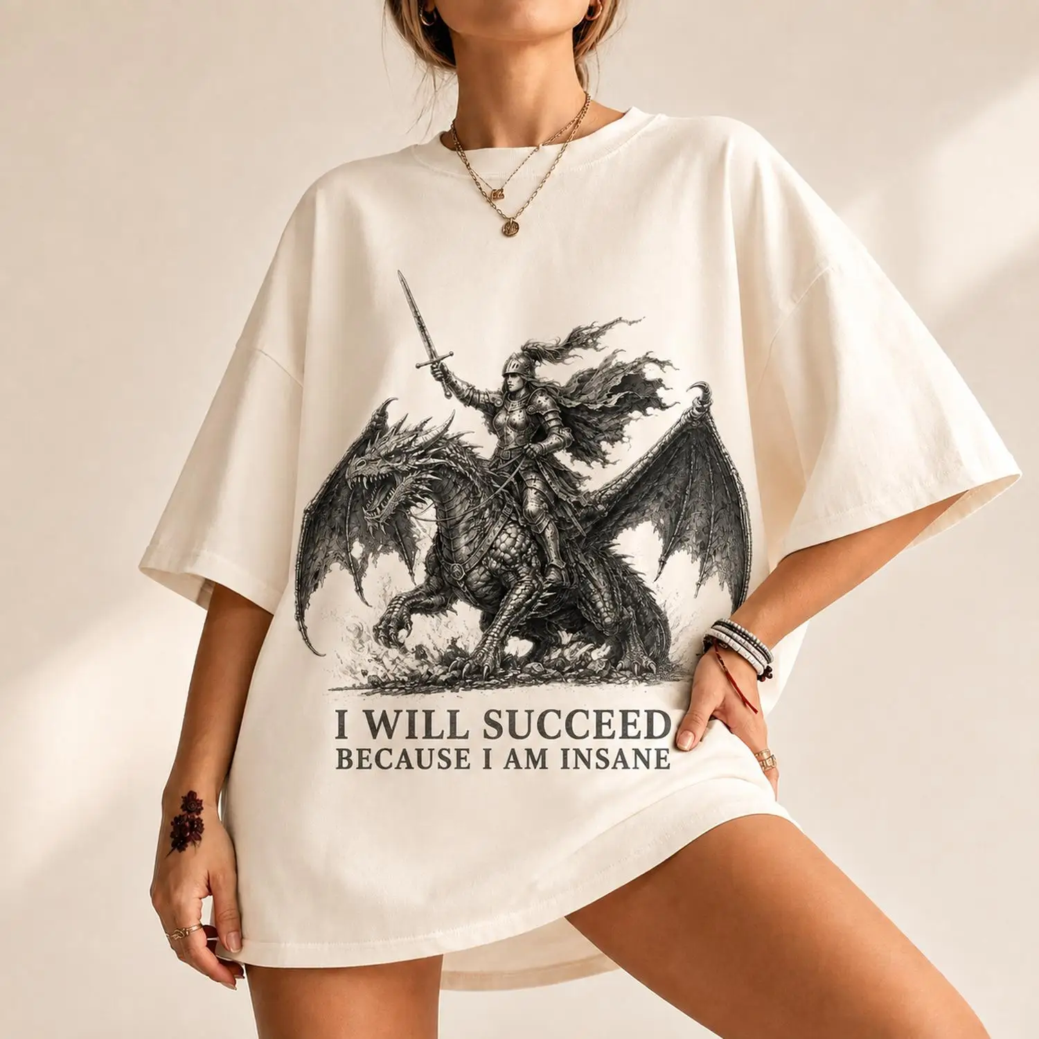 I Will Succeed Because I Am Insane T-Shirt, Dark Fantasy Dragon Tee