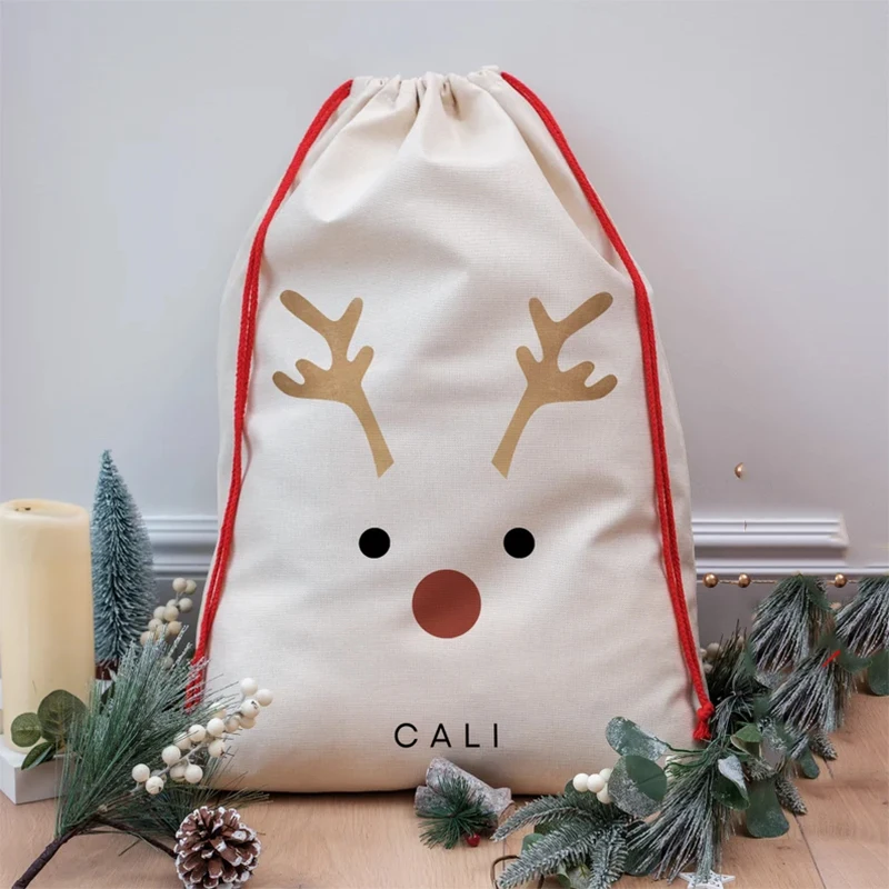 

personalised Santa sack Christmas stocking Merry Xmas eve home Tree Decoration family Children kid boy girl gift Present toy Bag