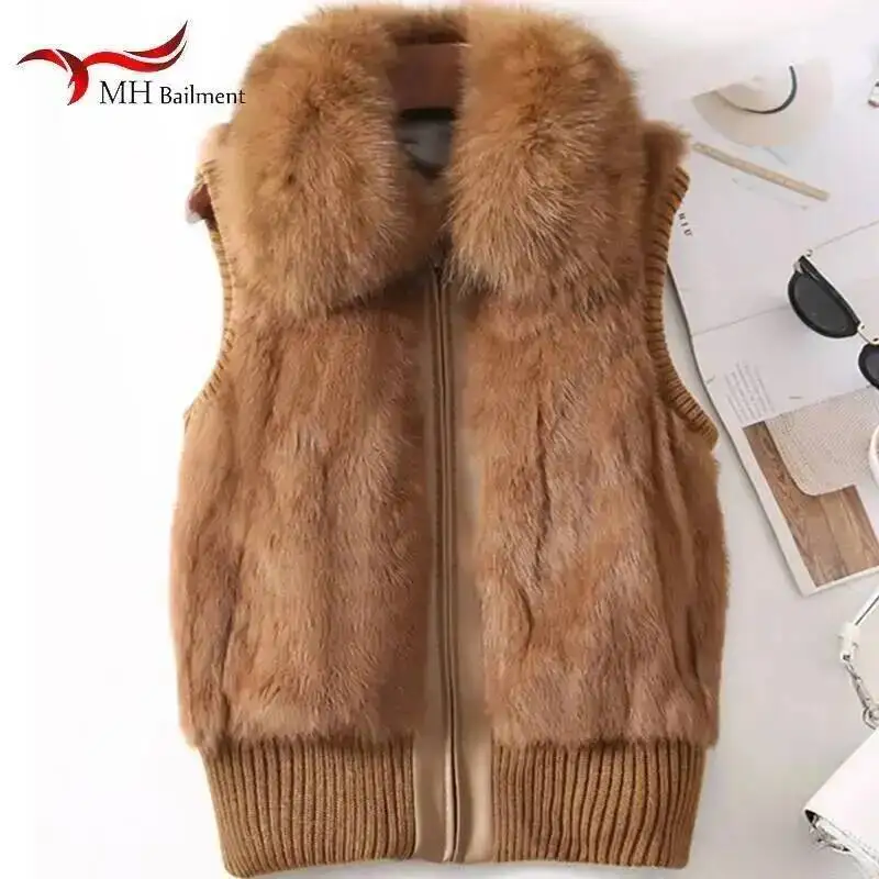 Vrai Manteau De Fourrure De Lapin Pour Femmes Hiver Naturel O-cou Mode Slim Vintage Vestes De Mode En Offre Nouveau Femelle Grande Taille S-5XL