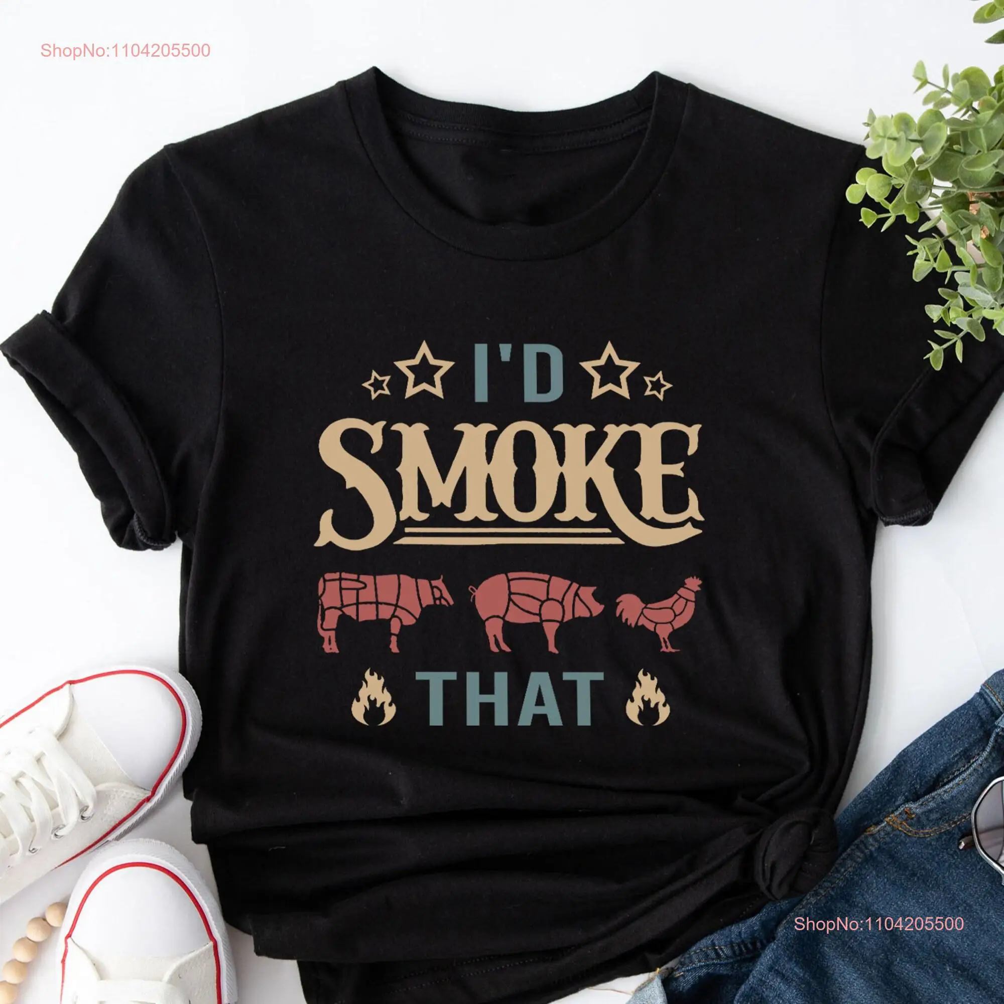 I'd Smoke ThaT T Shirt Funny BBQ Personalized For Dad I Like Pig Butts Grill Smokers long or short sleeves