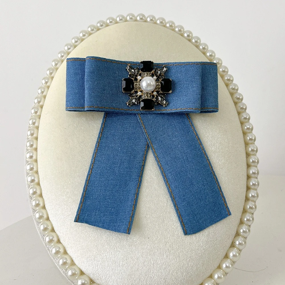 Koreanische Elegante Stoff Denim Brosche Strass Perle Biene Pins Hemd Fliege Mode Schmuck Hochzeit Party Abzeichen Zubehör – Detail 5