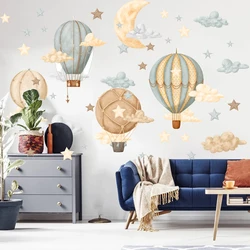 Large Hot Air Balloons Moon Cloud Wall Sticker Baby Nursery Kids Room Watercolor Vintage Air Balloons Star Moon Wall Decal Decor
