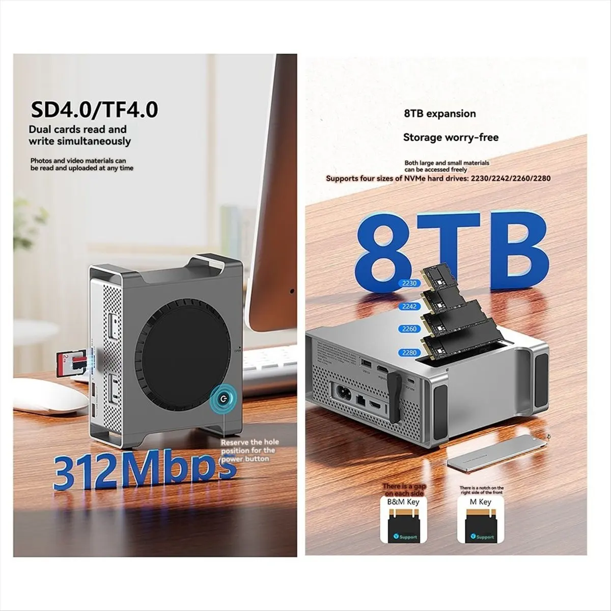 SWXF  Docking Station for Mini - 10Gbps USB 3.2 USB 2.0 SD/TF Card Slots M.2 NVME SSD Enclosure PC Accessories