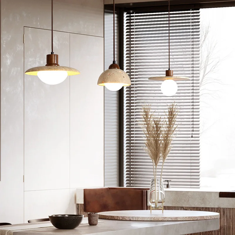 

LED Yellow Travertine Chandelier Bedroom Living Room Home Decoration Industrial Vintage Chandelier Modern Replaceable Stone Lamp
