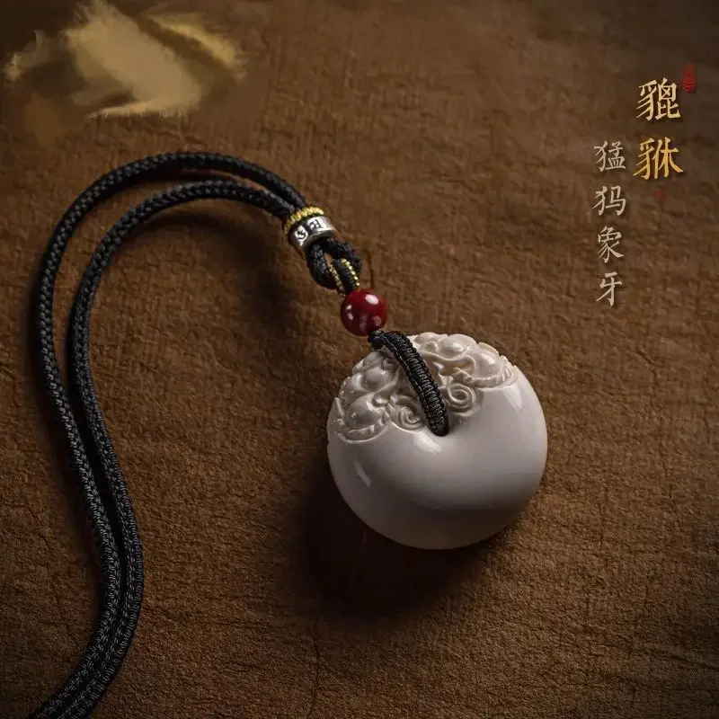 

Подвеска Pixiu из натурального цвета слоновой кости с безопасной пряжкой, подвеска Wen Play, шерстяная цепочка, ожерелье, мужская резьба по зуба, ювелирные изделия для женщин