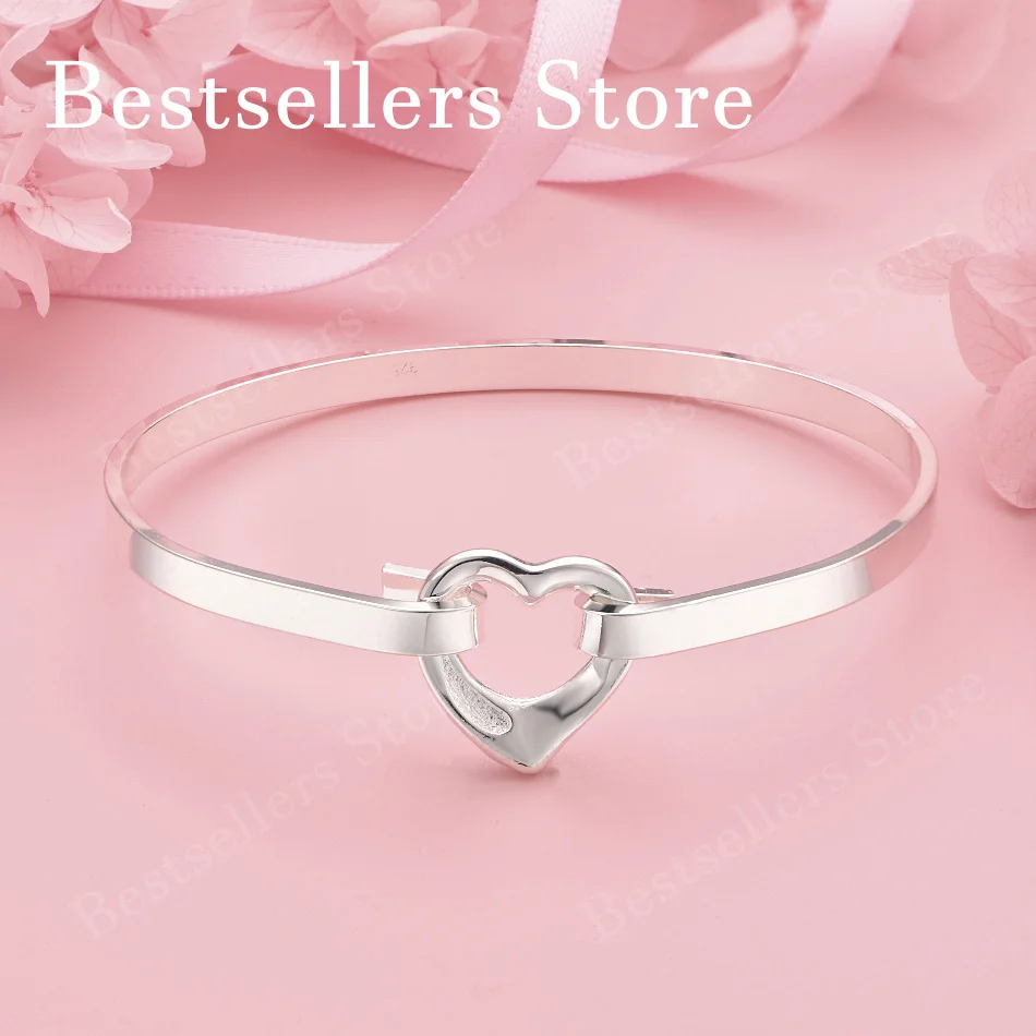 

Elegant 925 sterling silver exquisite heart-shaped bracelet, women's fashion party jewelry, wedding accessories