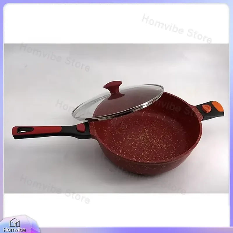28cm Die-Cast Aluminum Wok Pan with Removable Long Handle for Cooking Stir-Frying Frying Shallow Soup Pot Kitchen Cookware