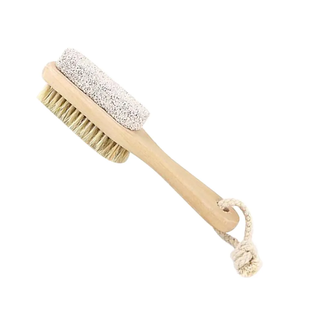 2Pcs Double-Sided Pumice Foot File with Bristles and Wood Handle Callus Remover Dead Skin Scraper Pedicure Tool for Smooth Feet