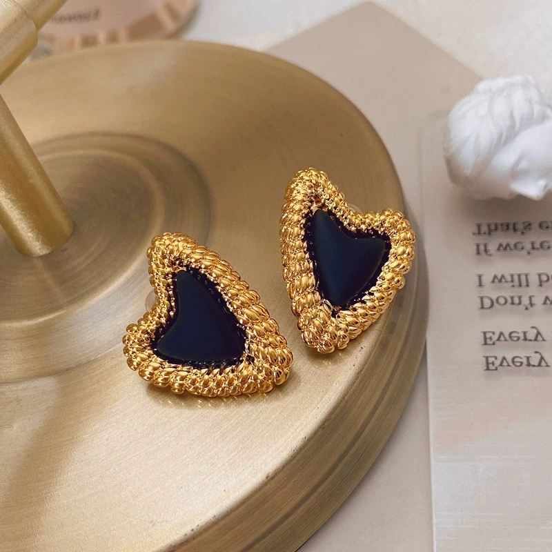 

Brass With 18K Enemal Heart Earrings Women Jewelry Punk Designer Runway Rare Simply Gown Boho Japan Korean