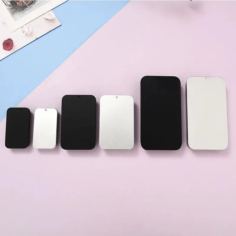 مستطيل متجمد العناصر الصغيرة التعبئة حالة السفر المحمولة الغبار صندوق حديد 3 قطعة/المجموعة فضي أسود انزلاق غطاء صفيح صندوق