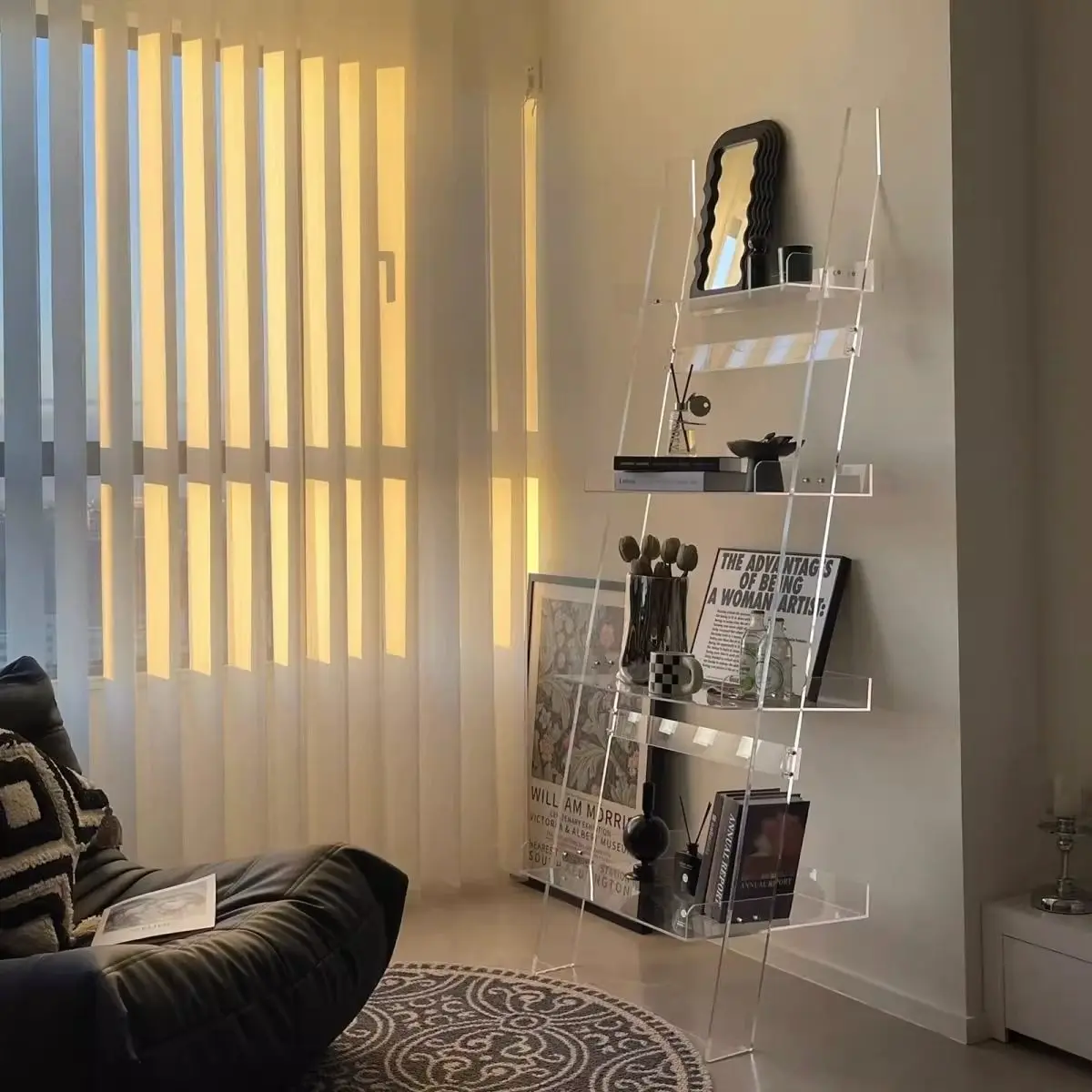 Acrylic shelf Multi-layer storage magazine rack Living room Simple floor-to-wall bathroom