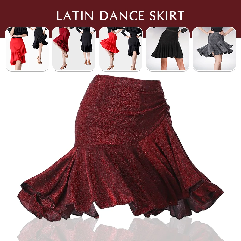 Womens Latin Dance Skirt Ballroom Tango Chacha Rumba Dance Practice Dress Lady Stage Performamnce Skirt Dancewear Costume