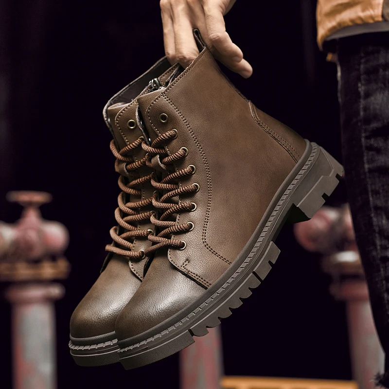 

Boots Men's Chelsea Boots High-quality Brand Motorcycle Boots New High Top Casual Shoes Men's Lace Up Walking Flat Bottom Short