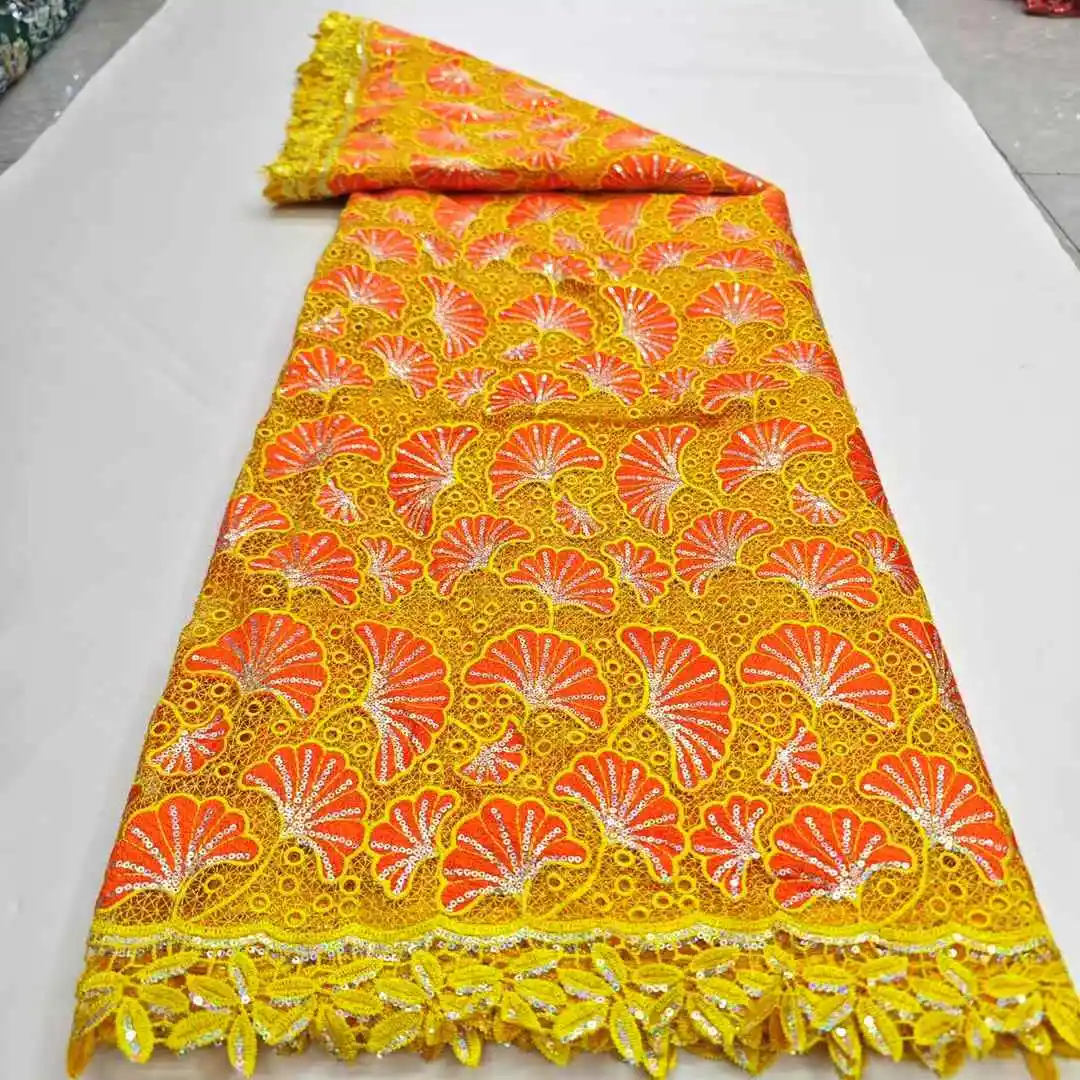 Tela de encaje flocado de cordón de guipur africano 2025, tela de encaje de lentejuelas Soluble en agua nigeriana de alta calidad para costura de vestido de fiesta para mujer