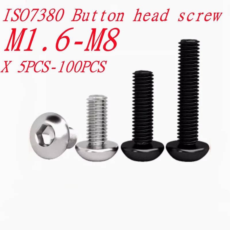 5pcs-50PCS M3 M4 M5 M6 M8 iso7380 G10.9 or stainless steel 304  Hex Socket button Allen head screw