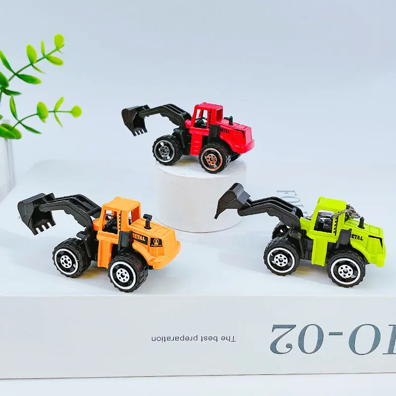 Creative Mini Alloy Engineering Inertia Car Toy Keychain Pendant Cartoon Realistic City Excavator Bulldozer Pull Back Car Toy