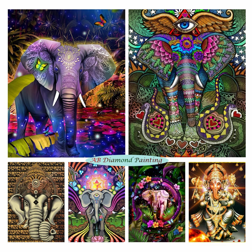 

Lord Ganesh 5D AB Diamond Painting Warrior Elephant Colourful Animal Mandal Art Embroidery Cross Stitch Kits Home Decor Religion