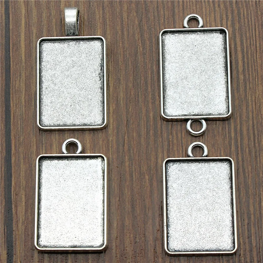 4 sztuk nadające się 18x25mm szkło prostokątne Cabochon baza ustawienie wisiorek taca do tworzenia biżuterii DIY antyczne srebro kolor FM4001
