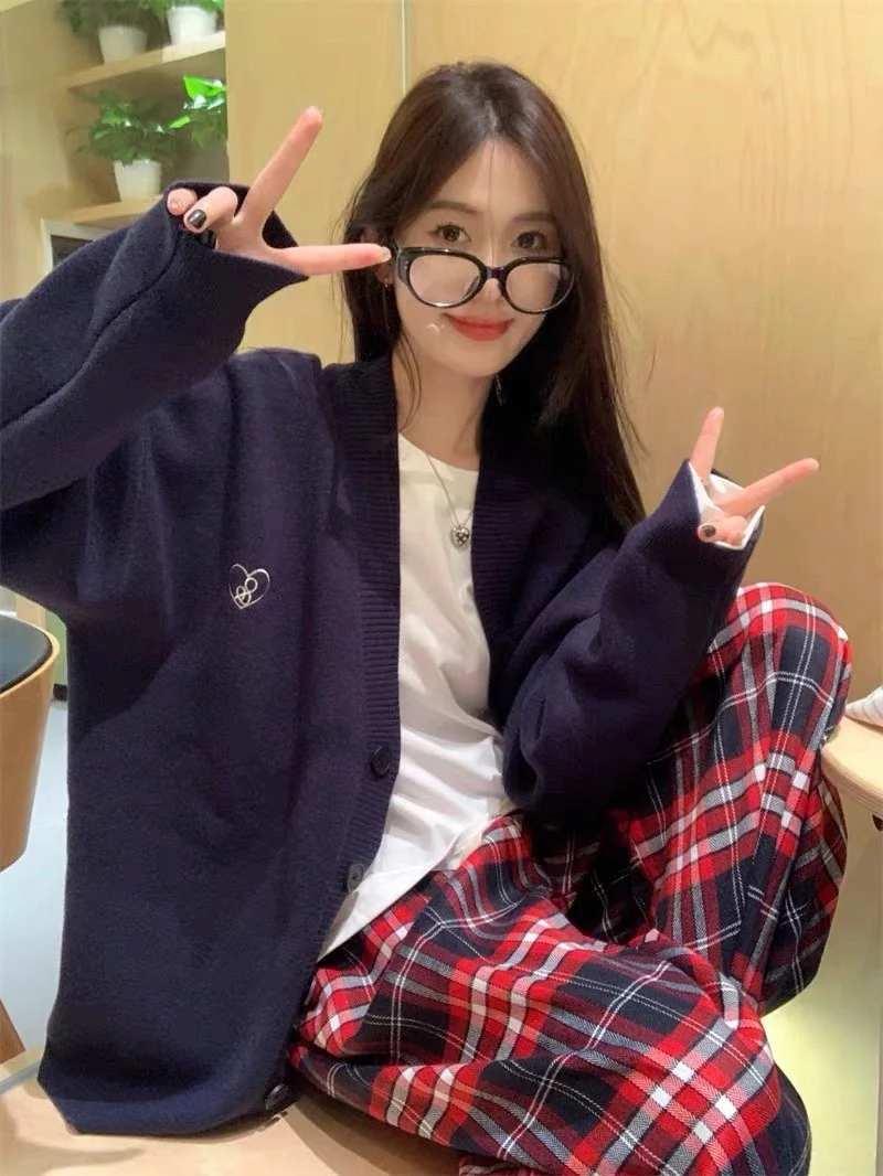 

Женский вязаный кардиган Ele с вышивкой, свободного кроя, средней длины, в корейском стиле