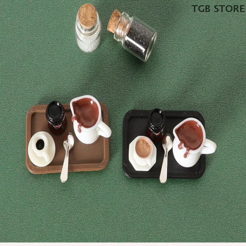 1Set Dollhouse Coffee Cup Decorative Tray Plate Model Accessories Desktop Scene Simulation Micro Model Parts Handmade Miniature