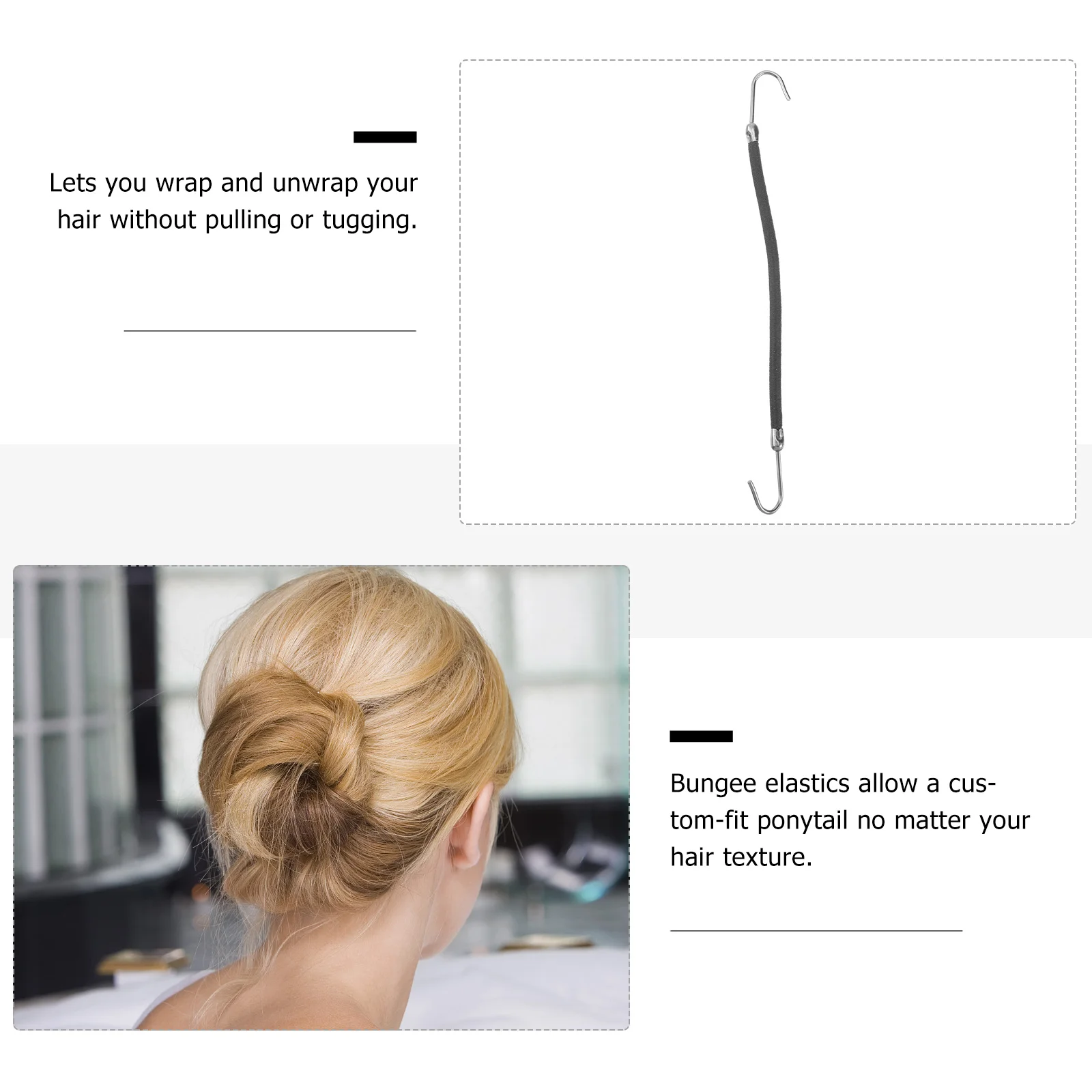 

20pcs Ponytail Hooks For Hair Updo Smooth Natural Ponytail No Pull Bungee Hair Clips Black Braiding Tools Updo Styling