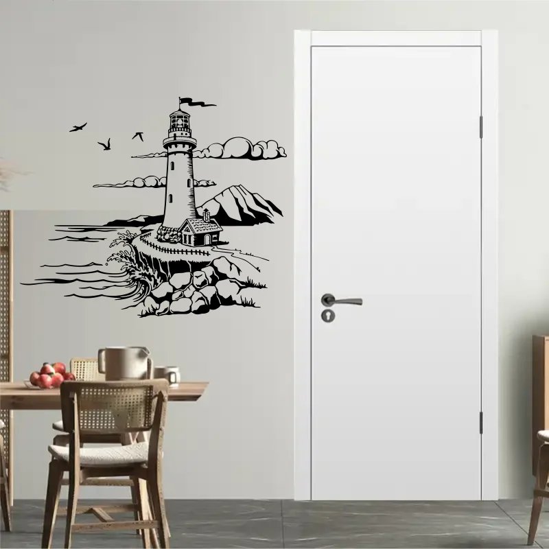

Cartoon Lighthouse By The Sea Bird Travel Wall Sticker Bathroom Bedroom Adventure Explore Wall Decal Living Room Decor #525