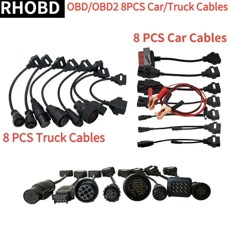 Latest OBD2 Converter Cable Full Set 8 PCS Car/Truck Cables for TCS PRO Diagnostic Reader Interface Connector Diagnostic ToolS