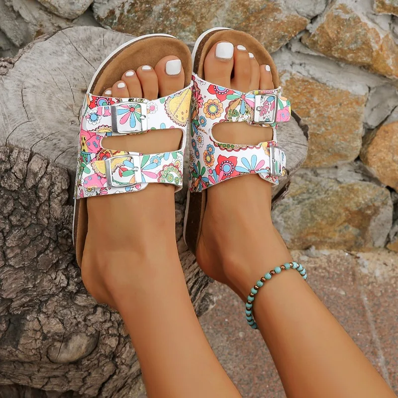 

summer graffiti cork sandals women mixed color flip flops valentine shoes zapatos mujer sandalias beach slippers big size 45c463