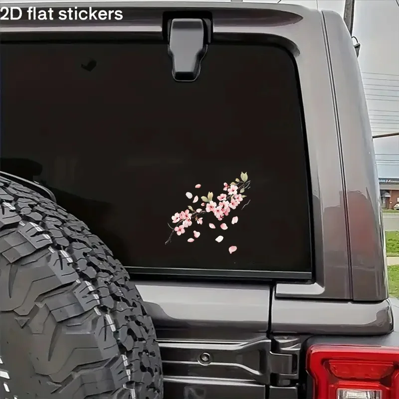 Pink Beige Anime Branch Flower Car Sticker, Waterproof Vinyl Decal for Laptop, Motorcycle, Cup, Helmet, Skateboard, Wall, Window
