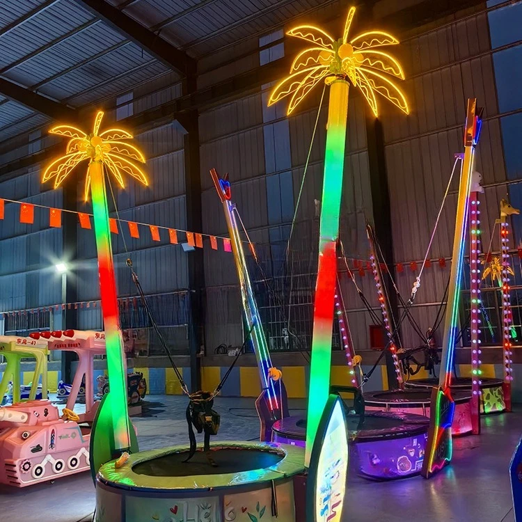 Popular New Amusement Rides Amusement Park Equipment Round Single Jump Bungee Jumping Trampoline with Colorful Lights