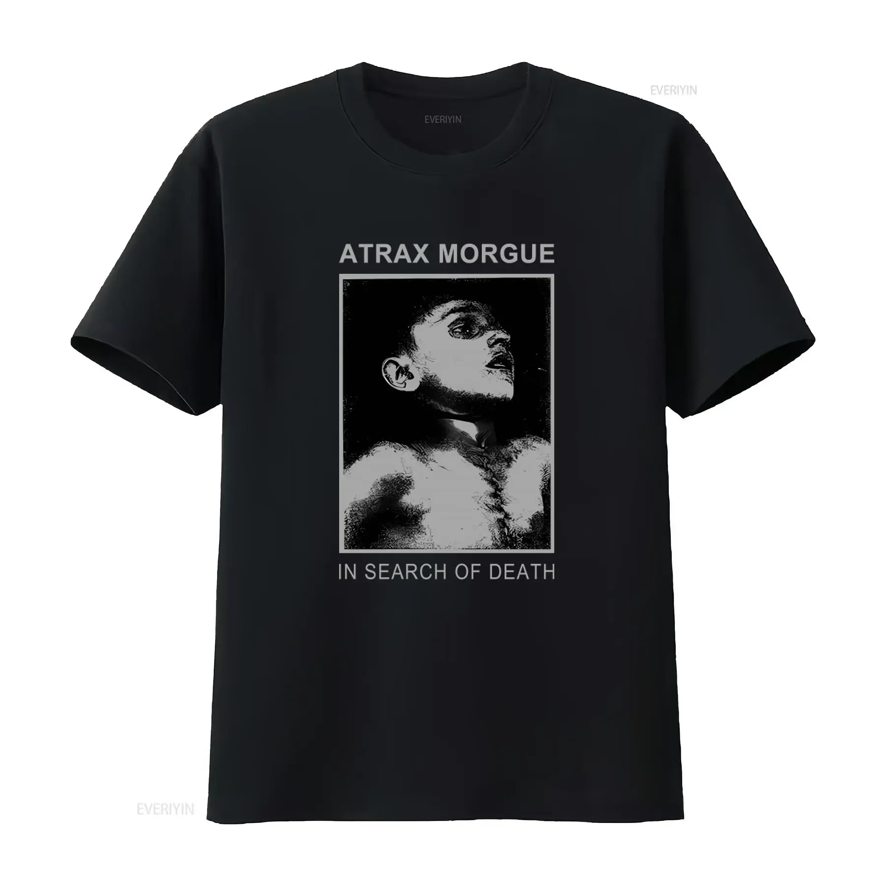 ATRAX MORGUE In Search Of Death Print T Shirt for Men Stylish and Edgy Design vintage Washed fashion Casual Comfortable