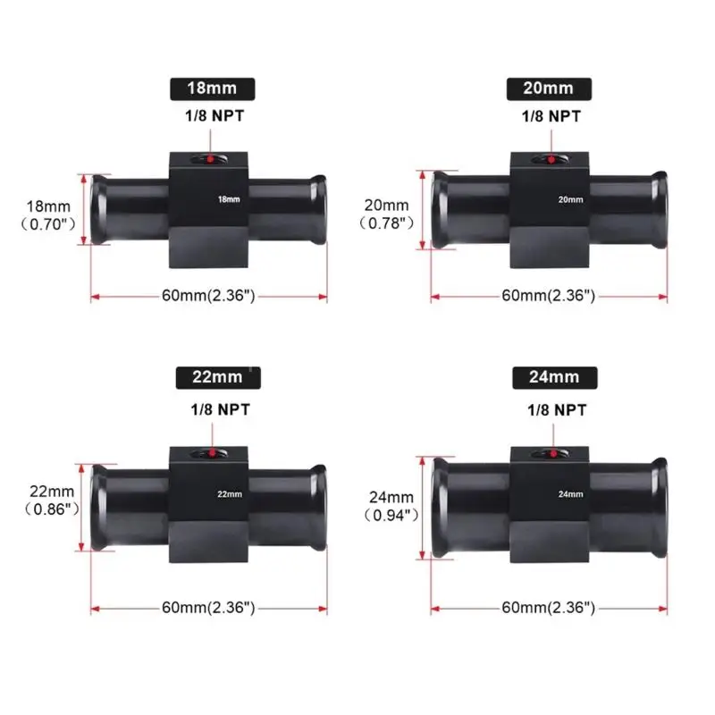 18/20/22/24/28/30/32/34/36/38/40MM Radiator Adaptor Water Temp Gauge Temp Hose Adapter Attachment Hose Clamps