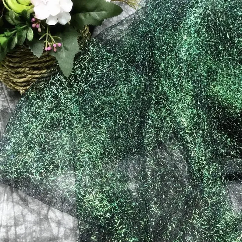 Tela de encaje hueco sinfónico, tela de tul de malla dorada y plateada para vestido tutú de bebé, vestidos, velo de novia, vestido de fiesta de 1 yarda