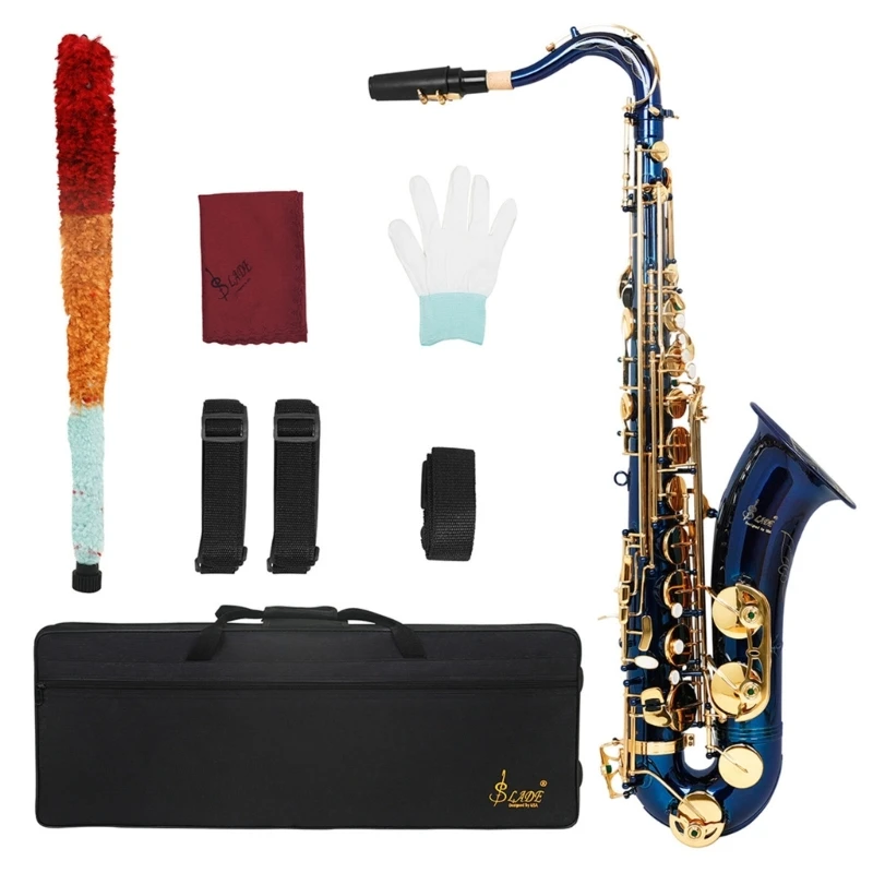 Tenors Saxophone Brass Musical Woodwind Instrument Flat Tenors Sax with Carrying Case, Clean Cloth, and Neck Strap