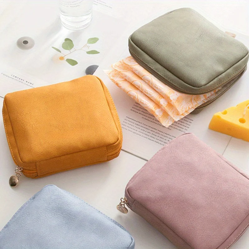 

Solid color cosmetic bag women's sanitary napkin storage bag portable travel storage skin care products wash bag