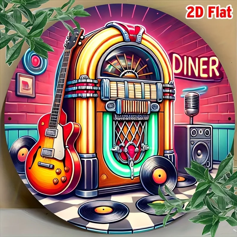 2D Flat, 1pc Vintage Jukebox Metal Wall Art - 7.8