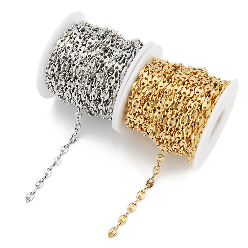 1 Meter Stainless Steel Pig Nose Chain Coffee Bean Beads Link Chain Wholesale for DIY Bracelets Necklace Jewelry Making Supplies