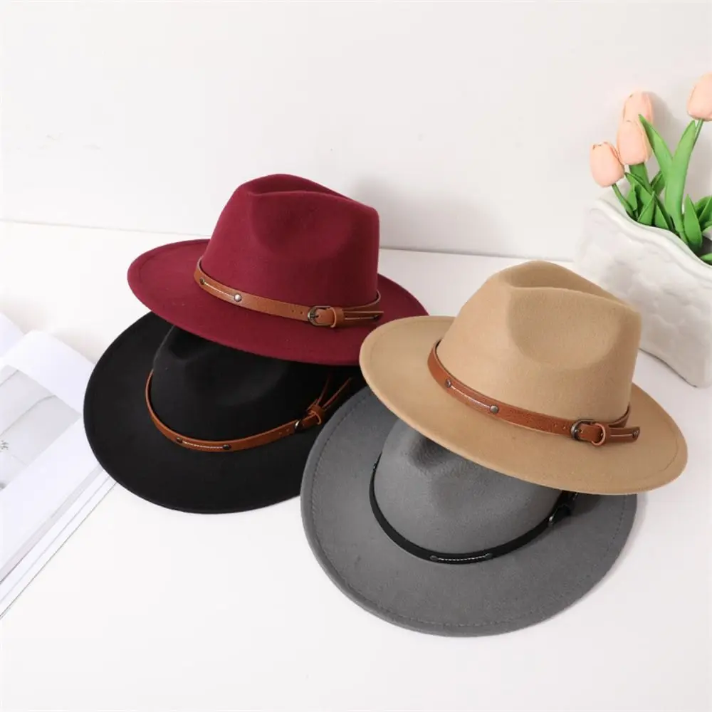 Mode Mit Gürtel Schnalle Filz Fedora Hüte Vintage Breite Krempe Panama Kappe Elegante Weiche Jazz Hut Männer Frauen – Detail 13