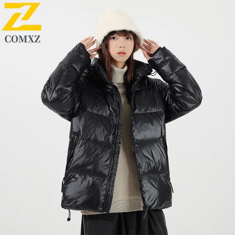 COMXZ 2025 Winter New Trend Men Hooded Down Jacket Fashion Thermal White Duck Down Coat Waterproof Windproof outdoor sports coat