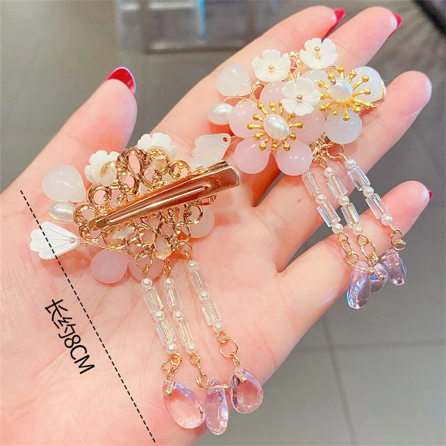 2Pcs/Set New Korean Hanfu Elegant Butterfly Hairpin Flowers Metal Tassel Long Hairgrips Party Hair Accessories Combo Hair Clip