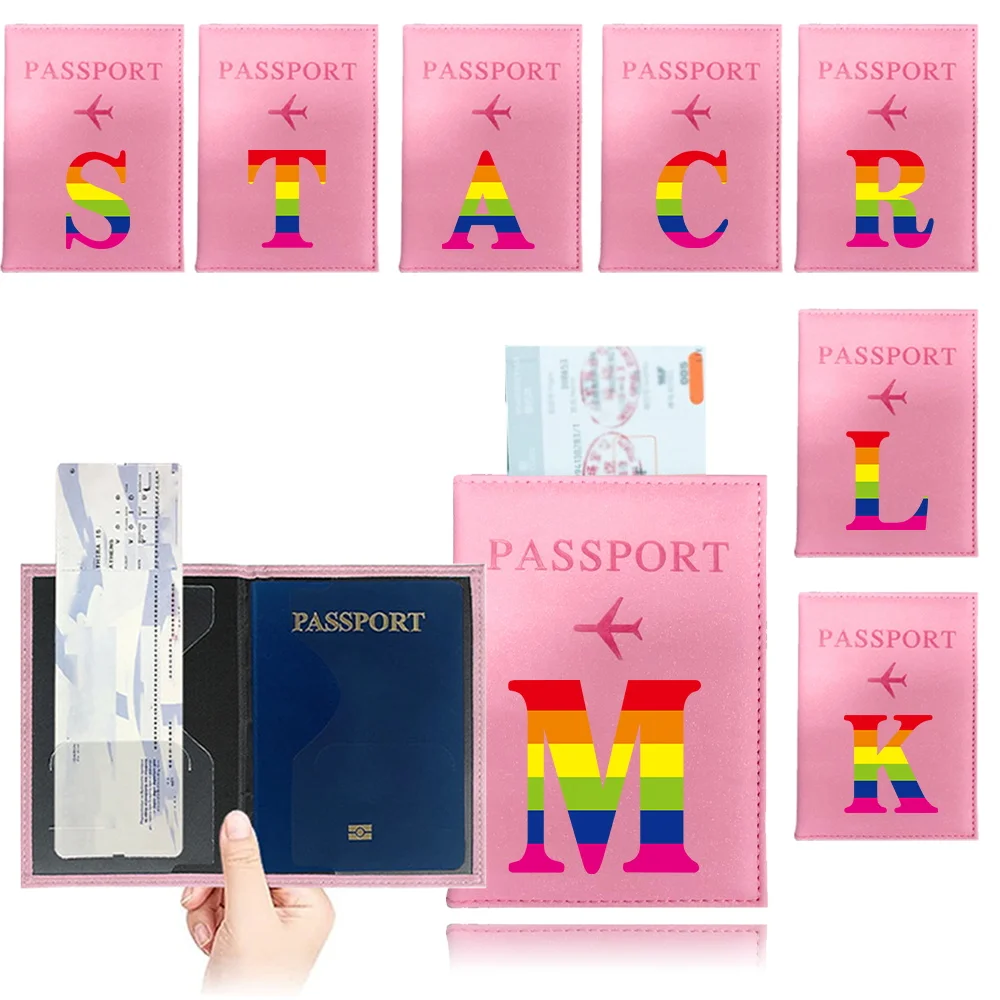 Passport Cover Waterproof Passport Holder Lovers Travel Passport Sleeve ID Cover Business Rainbow Lettern Series