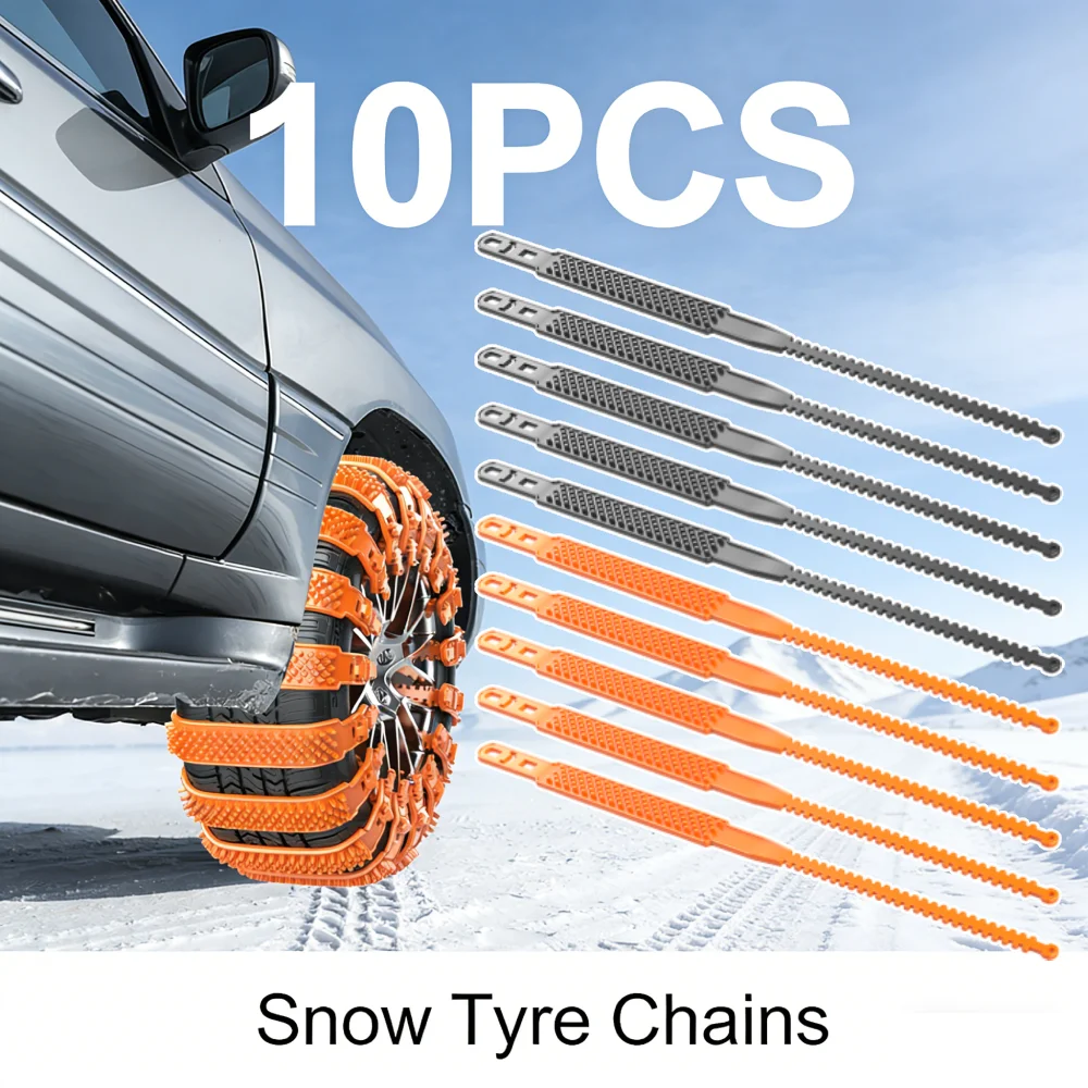 10pcs Snow Chains Universal 165-275mm Tire Width Car Snow Chains Anti-Slip Tire Zip Ties Snow Chains for Winter Driving Muddy
