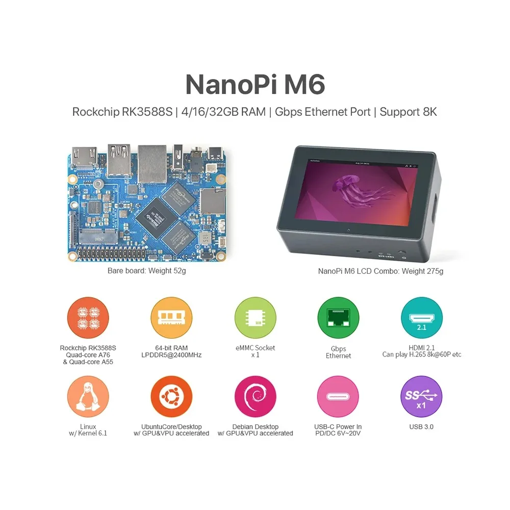 AvaCoreNanoPi M6 Friendly RK3588S Gigabit Development Board With 32GB Memory, Supporting SSDWiFi And EMMC Expansion