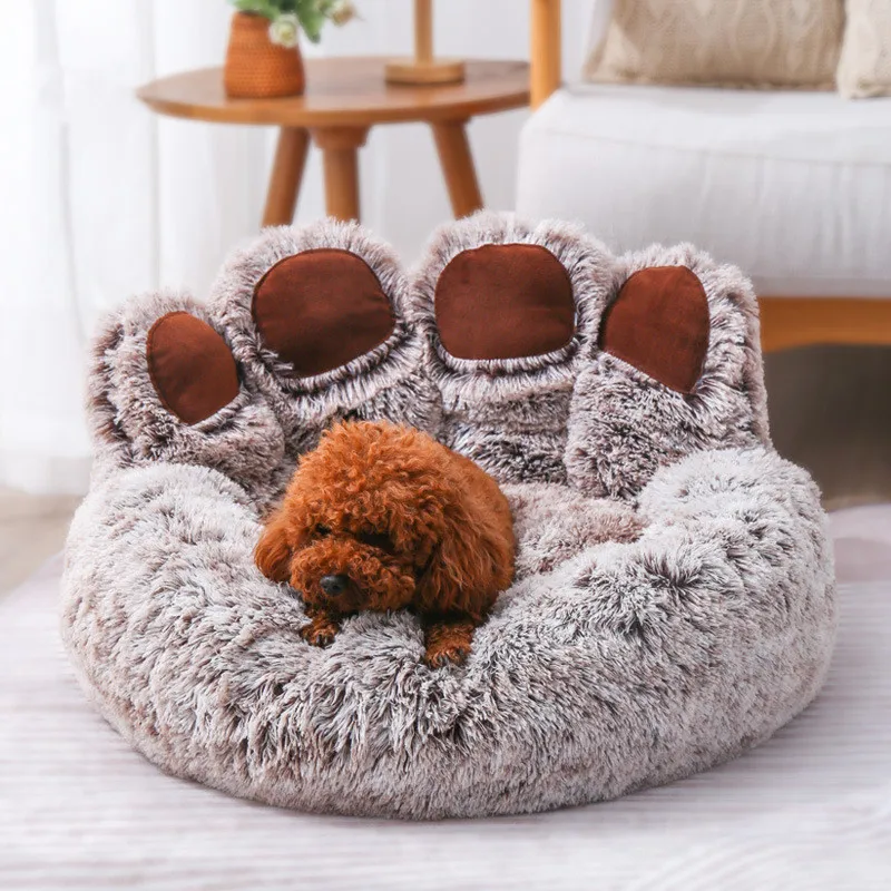 Pet Bear Paw Shape House Small Dog Bed Teddy Kennel Washable Cat Bed Comfortable Deep Sleep Warm Winter Big Cushion for Dogs Mat