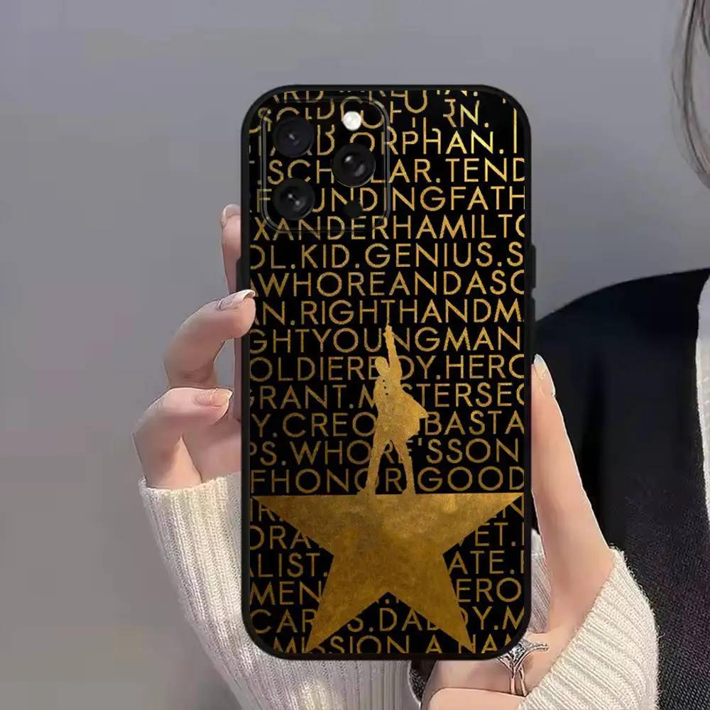 حافظة هاتف H-Hamilton L-Lyrics-E لهاتف iPhone 11,17,16,14,12,15,13,Max,SE4,Plus,E,Pro,Air,Mini Black Soft Cover allover Print