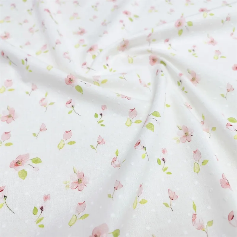 145x50cm Premium Cotton Fabric, 40s Cut Flower Embroidery Fabric for Dresses and Skirts, Handmade Baby Clothes and Decoration