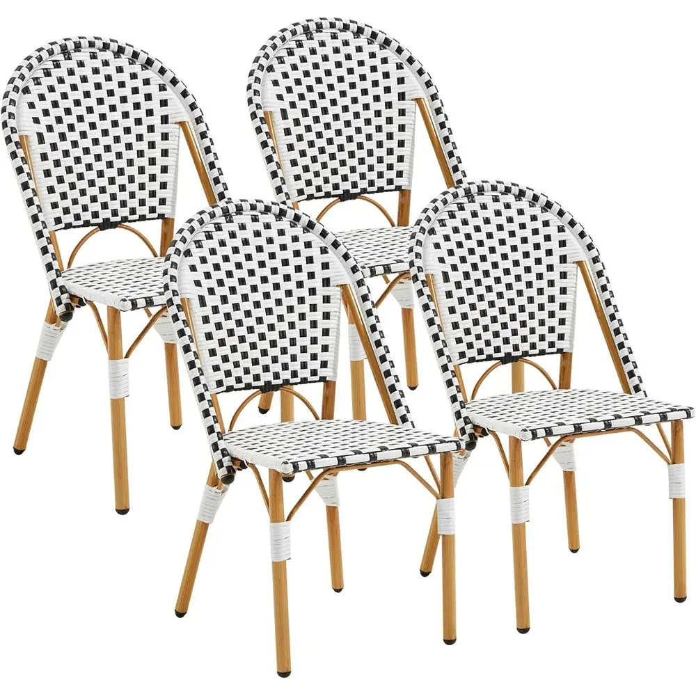 

4-Piece French Bistro Chair Set: Handwoven Wicker Outdoor Dining Chairs, Weather-Resistant, Suitable for Indoor and Garden Use,