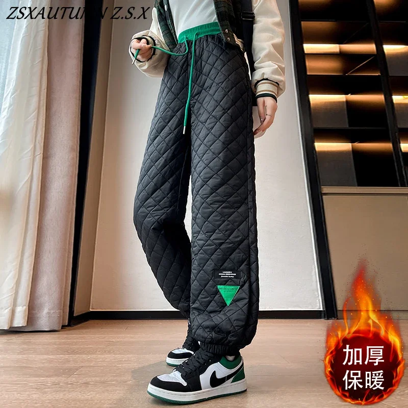 High Quality Down Cotton Bunched Feet Straight Pants Women's High Waist Loose Warm Thick Windproof Pants Cotton-padded Trousers