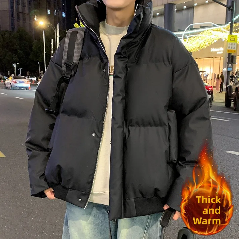 

2025 New Men's Cotton Jaet PU Leather Stand Collar Winter Coat Thiened Youth Sle American Casual Large Size Coat