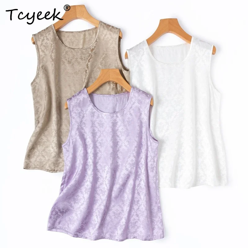 Tcyeek 40.1% Real Mulberry Silk Tanks Top 2026 Summer Delicate Skin-friendly Round-neck Inner Vest Clothing for Woman Ropa Mujer